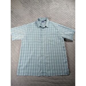 E-Two Mens Light Blue Plaid Short Sleeve Button Down Shirt Large Casual Textured